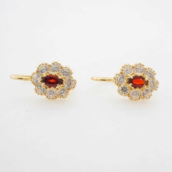 Estate Sale 18k Yellow Gold Red and White Cubic Zirconia Dangle Earrings